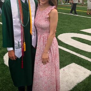 MELLÓDAY Dotted Maxi Dress, Smocked Top with Ruffle Sleeve on Shoulders